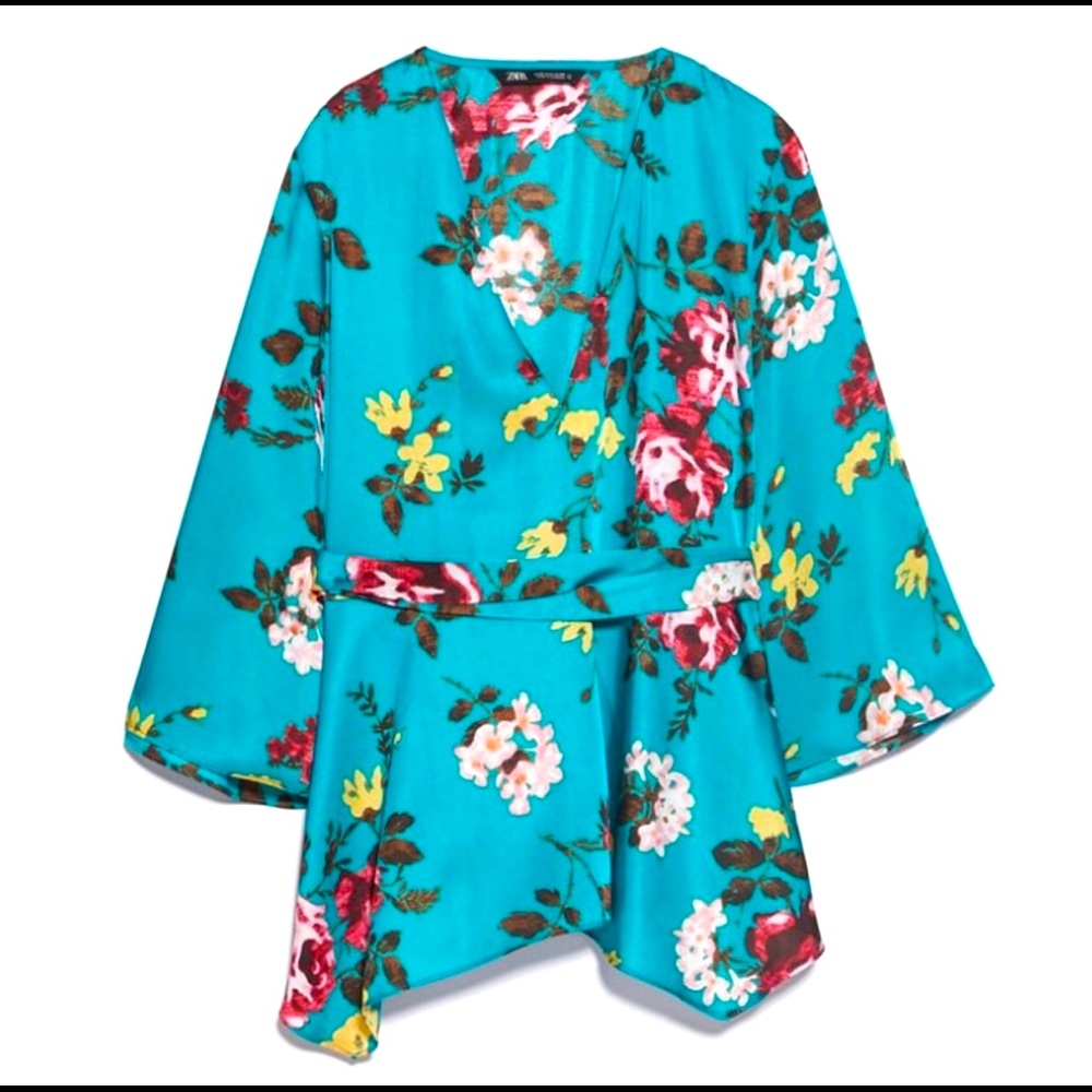 Zara V-neck Turquoise’s Flower Blouse Size Medium